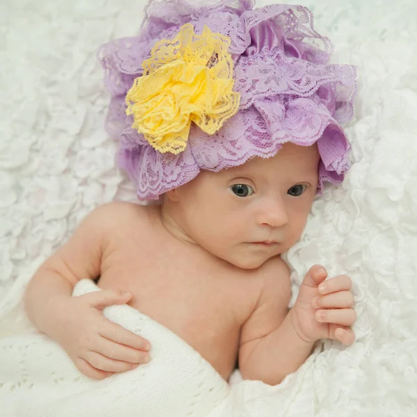 Portrét Krásné Novorozené Holčičky Downovým Syndromem — Stock fotografie