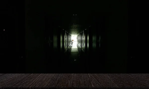 Темний Готель Коридор Коридору Світлом Кінці — стокове фото