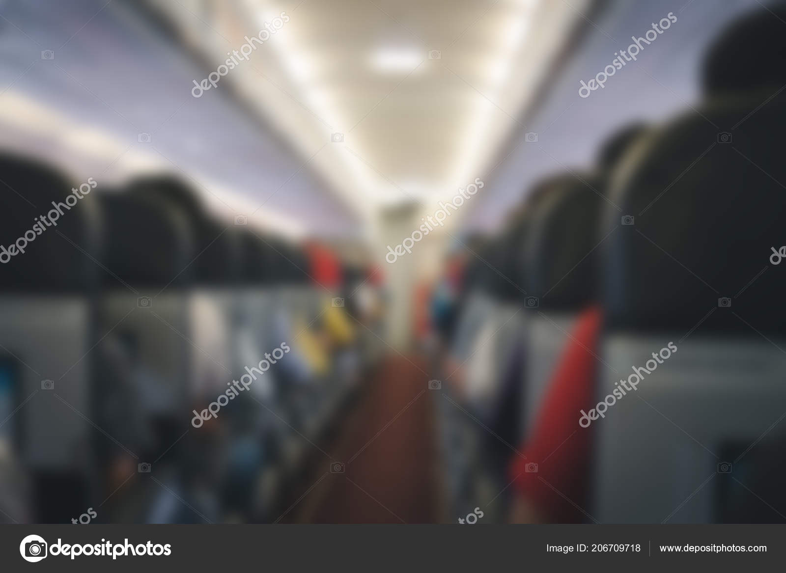 Passenger Sit Seat Airplane Aisle Aeroplane Interior Blurry