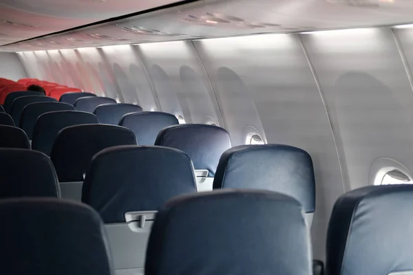 Asiento Vacío Del Pasajero Dentro Del Avión Fila Silla Avión — Foto de Stock