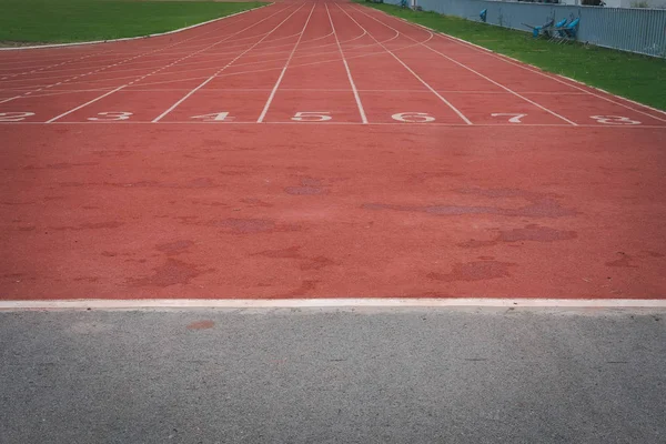 Numero Corsia Pista Corsa Rossa Backstretch Nell Arena Dello Stadio — Foto Stock