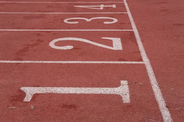 Numero Corsia Pista Corsa Rossa Backstretch Nell Arena Dello Stadio — Foto Stock