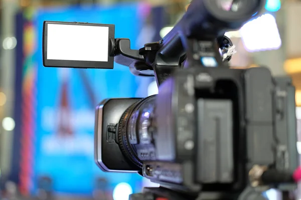 Câmera Produção Vídeo Profissional Gravando Evento Vivo Palco Conferência Seminário — Fotografia de Stock