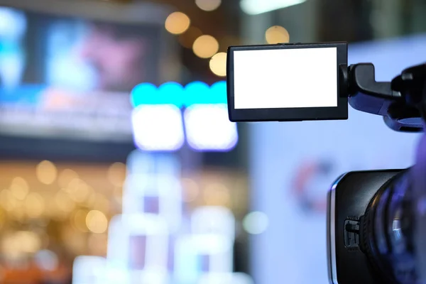 Câmera Produção Vídeo Profissional Gravando Evento Vivo Palco Conferência Seminário — Fotografia de Stock