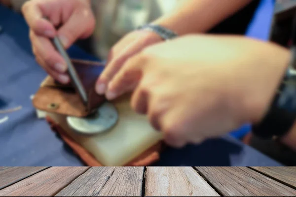 Craftsman Making Leather Bag Handmade Diy Handicraft Workshop — Stock Photo, Image