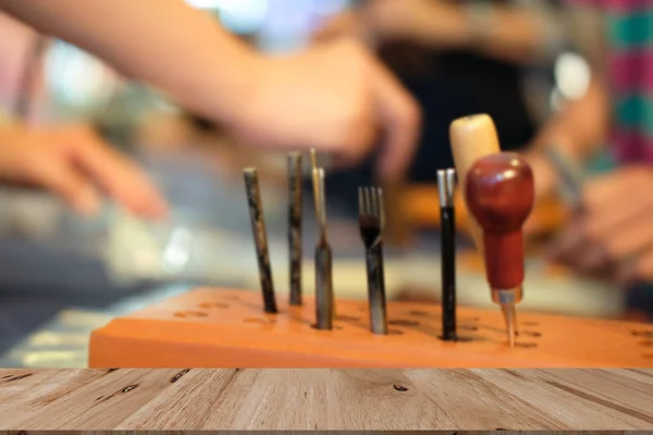 Artesanía Cuero Hecho Mano Herramienta Instrumento Diy Escritorio Trabajo Del — Foto de Stock