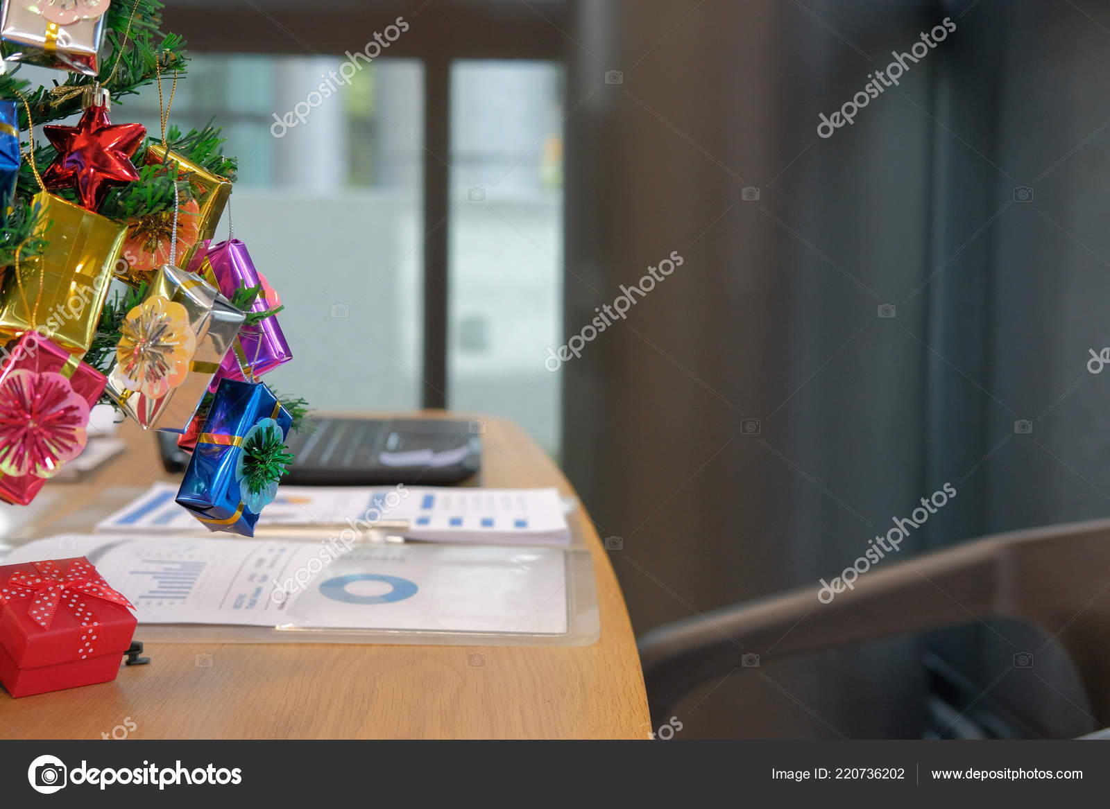 Decorated Christmas Tree Document Computer Office Desk Workplace