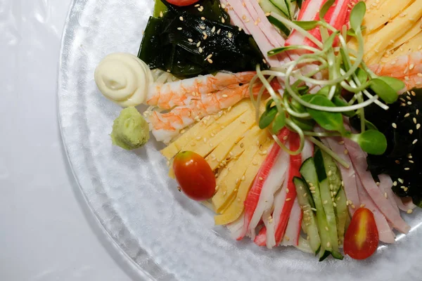 Chilled Cold Cool Somen Noodle Japanese Food Ham Egg Seaweed — Stock Photo, Image