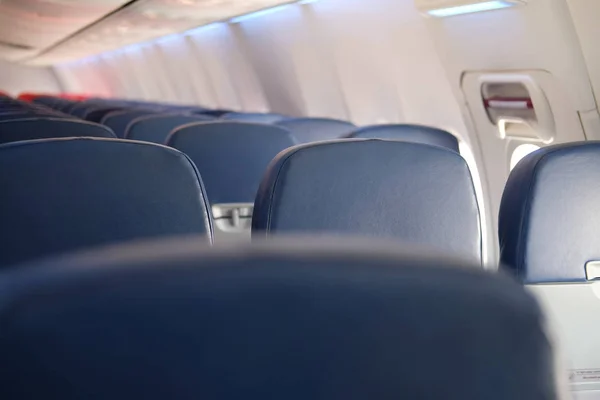 Siedzenie Pasażera Pusty Wewnątrz Samolotu Wiersz Krzesło Samolocie — Zdjęcie stockowe