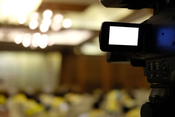 Câmera Produção Vídeo Profissional Gravando Evento Vivo Palco Conferência Seminário — Fotografia de Stock