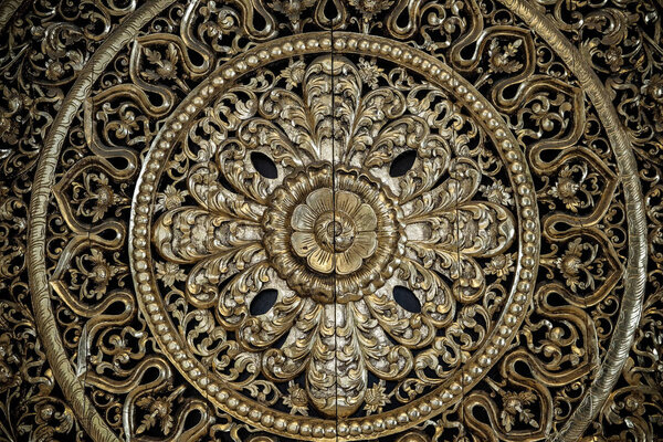 carved golden flower carving sculpture pattern art on wall