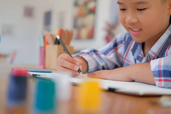 Kleine Asiatische Kind Junge Kind Schuljunge Zeichnung Bild Freizeitaktivitäten Für — Stockfoto