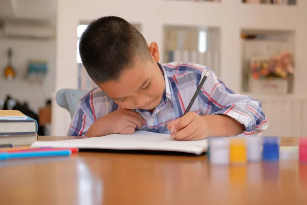 Kleine Asiatische Kind Junge Kind Schuljunge Zeichnung Bild Freizeitaktivitäten Für — Stockfoto