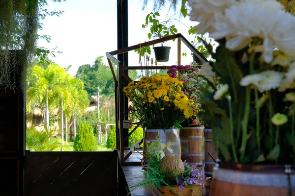 Färgglada Flora Bukett Utsmyckning Liten Blomsteraffär — Stockfoto