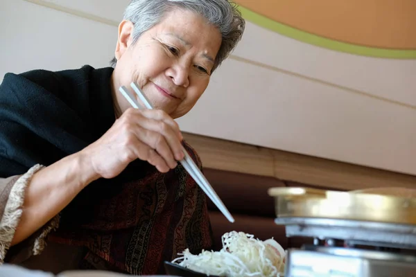 Παλιά Ηλικιωμένη Γυναίκα Πρεσβύτερος Φαγητό Στο Εστιατόριο Ανώτερος Lifestyle Έννοια — Φωτογραφία Αρχείου