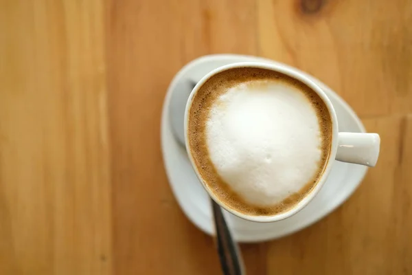Μόκα Καπουτσίνο Latte Καφέ Ξύλινη Επιφάνεια — Φωτογραφία Αρχείου