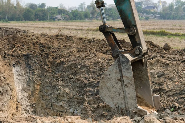 Excavator digging making pond. earthmoving work — Stock Photo, Image