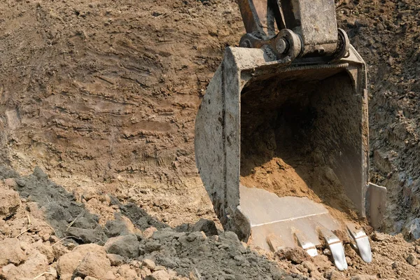 Excavator digging making pond. earthmoving work — Stock Photo, Image