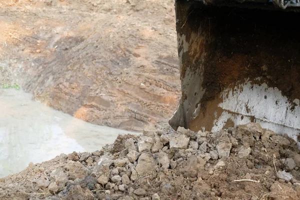 Excavator digging making pond. earthmoving work — Stock Photo, Image