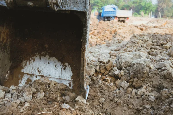 Excavator digging making pond. earthmoving work — Stock Photo, Image