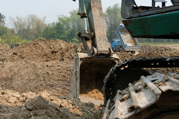 Excavator digging making pond. earthmoving work — Stock Photo, Image
