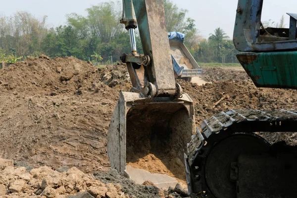 Excavator digging making pond. earthmoving work — Stock Photo, Image