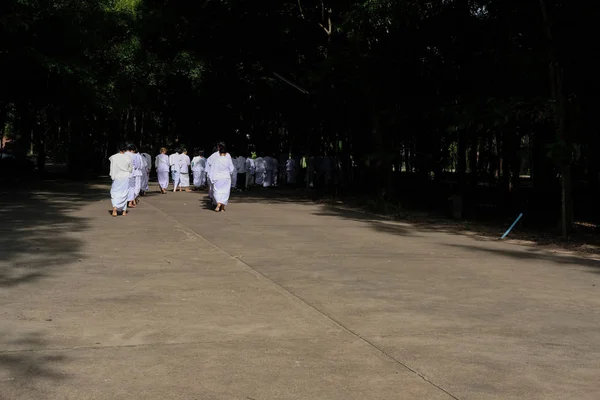 Buddhist people walking for meditation in temple — Stock Photo, Image