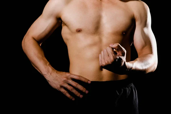Atletyczny kulturysta mięśni człowiek z nagim tułowia sześciopak abs. — Zdjęcie stockowe