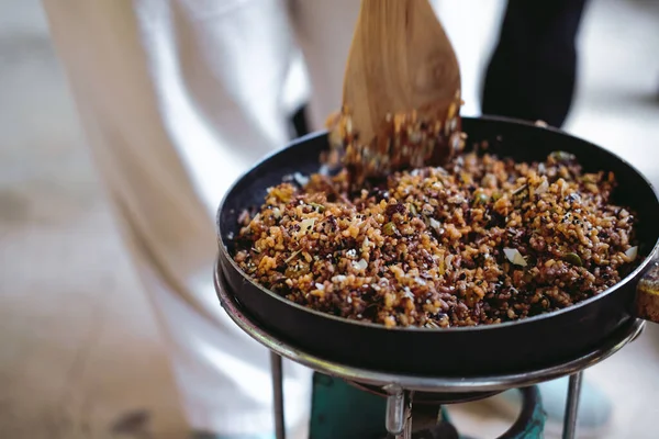 Vaření Obilného Semínka Výrobu Veganského Cereálního Granulového Müsli Baru — Stock fotografie