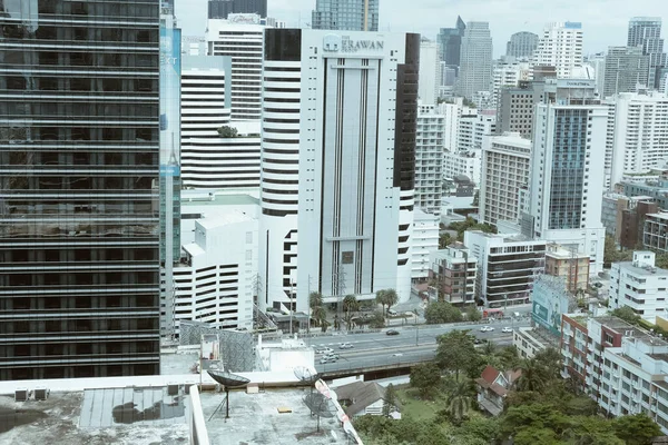 Bangkok Thailand Augusti 2020 Skyskrapa Bygga Stadsbild Affärsområde Nära Ploenjit — Stockfoto