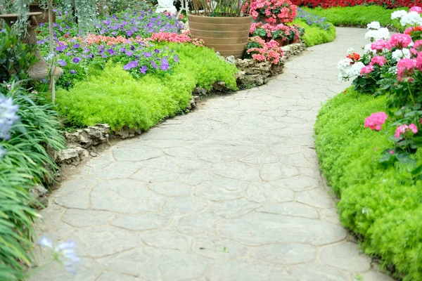 Walkway Pathway Flower Garden Park Tranquil Nature Scene — Stock Photo, Image