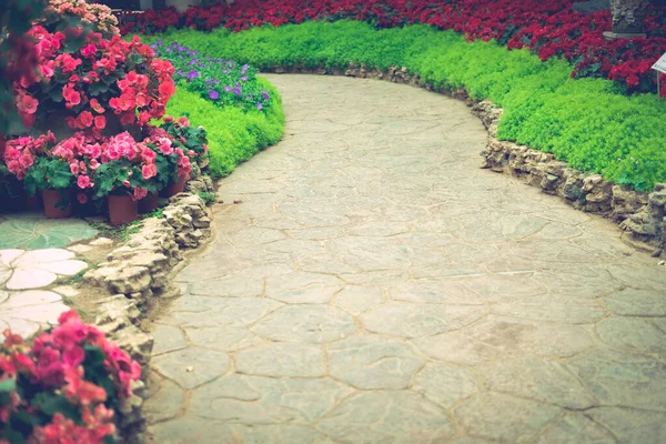 Sentier Pédestre Dans Jardin Fleurs Parc Tranquille Scène Nature — Photo