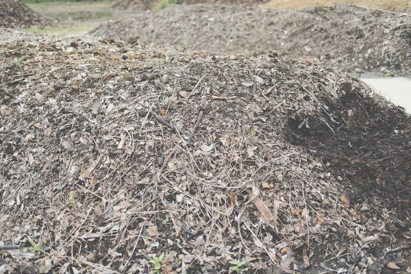 Tumpukan Kompos Organik Produksi Pupuk Untuk Budidaya Tanah Industri Pertanian — Stok Foto