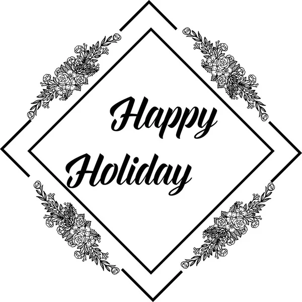 Illustration vectorielle lettrage de vacances heureuses avec cadre floral — Image vectorielle