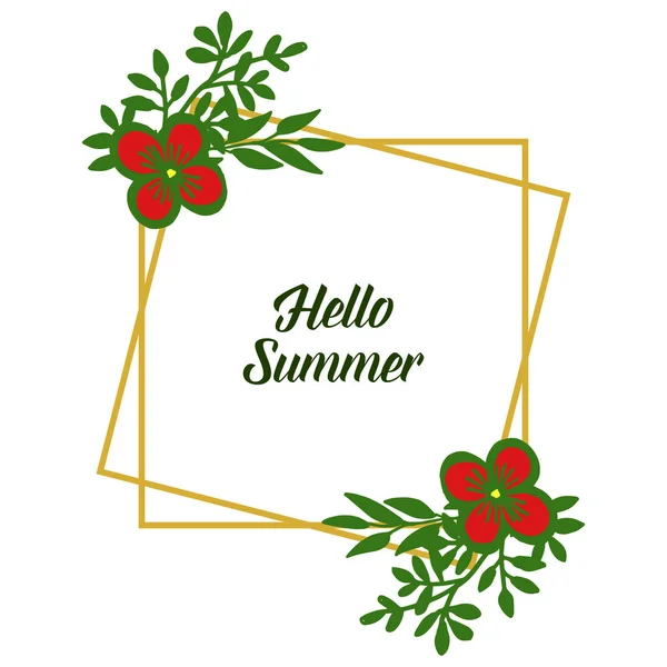 Illustrazione vettoriale decorativo ciao estate con cornice fiore foglia forma — Vettoriale Stock
