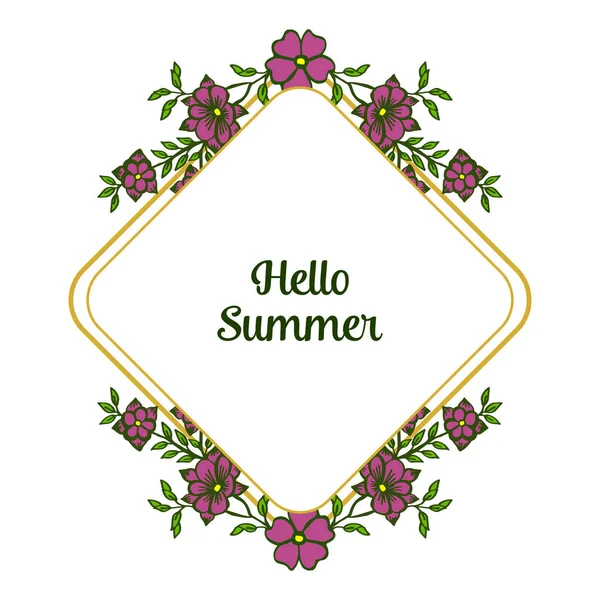 Ilustração vetorial escrevendo Olá verão com molduras de flores roxas isoladas no fundo branco —  Vetores de Stock