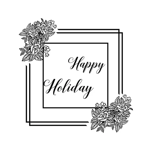 Vektoros illusztráció szép betűkkel a Happy Holiday különböző virágmintás — Stock Vector