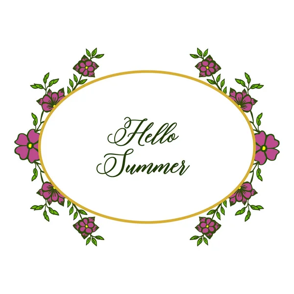Wektor ilustracja Hello Summer z okrągłym purpurowy kwiat ramki — Wektor stockowy