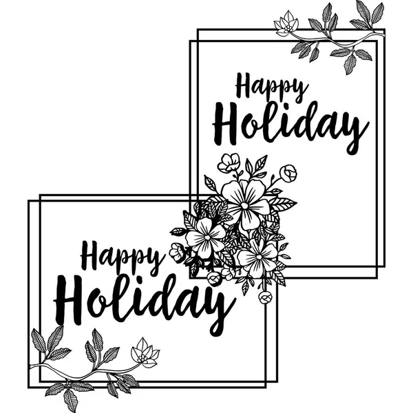 Illustration vectorielle écrivant joyeuses vacances avec beau cadre de fleurs — Image vectorielle