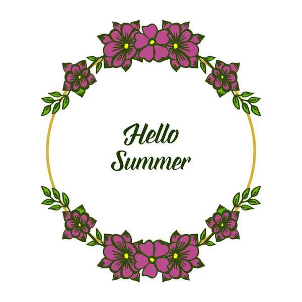 Vektor illustration banner Hello Summer med elegant lila blommig ram — Stock vektor