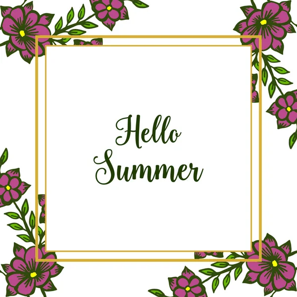 Vektor illustration banner Hello Summer med elegant lila blommig ram — Stock vektor
