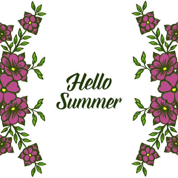 Vektor illustration dekor Hello Summer med utsmyckade av lila blomma ram — Stock vektor