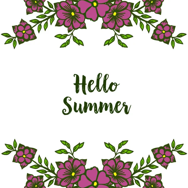 Décor vectoriel illustration bonjour été avec orné de cadre de fleurs violettes — Image vectorielle