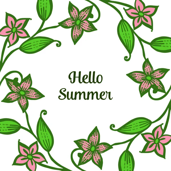 Vector illustration various leaf flower frame blooms for invitation card hello summer — Stock Vector