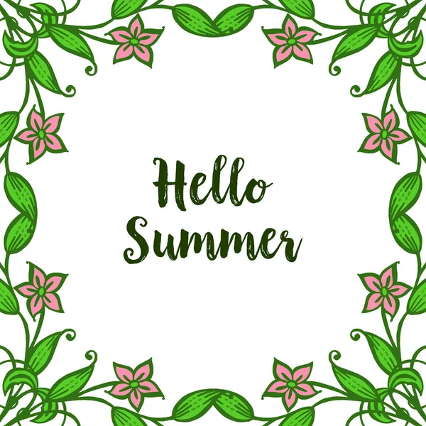Vector ilustración textura verde hoja corona marco para tarjeta hola verano — Vector de stock