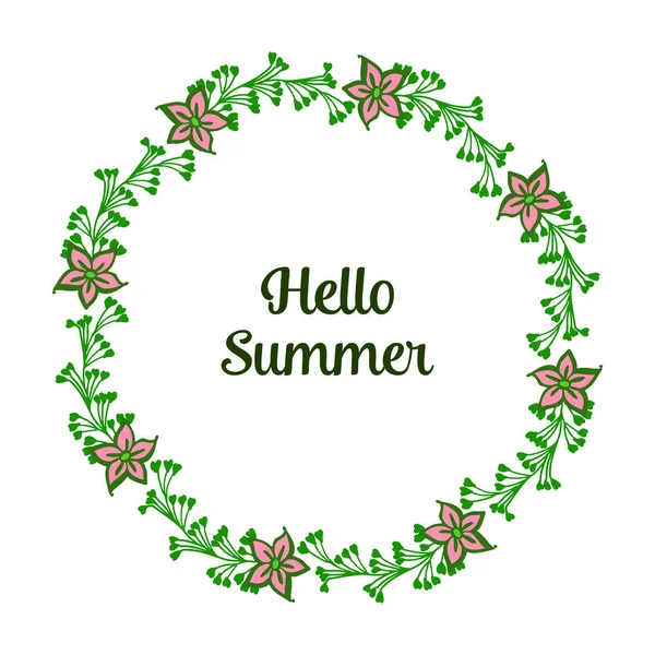 Ilustración vectorial obra de arte de marco de corona de hoja para tarjeta de felicitación de hola verano — Vector de stock
