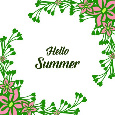 Vektör illüstrasyon tasarım merhaba yaz için güzel pembe çiçek çerçeve