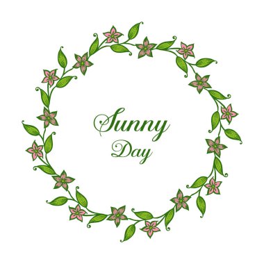 Vektör illüstrasyon güneşli gün harfleri ile çeşitli yaprak çiçek çerçeve