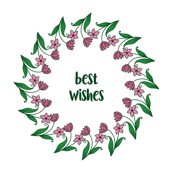 Vector illustration lettering best wishes with beauty purple flower frame