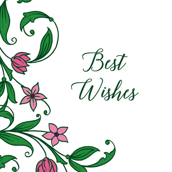 Cartão de ilustração vetorial melhores desejos com flores verdes armações de flores folhosas —  Vetores de Stock